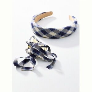 Anthropologie Blue and Cream Plaid Headband Set